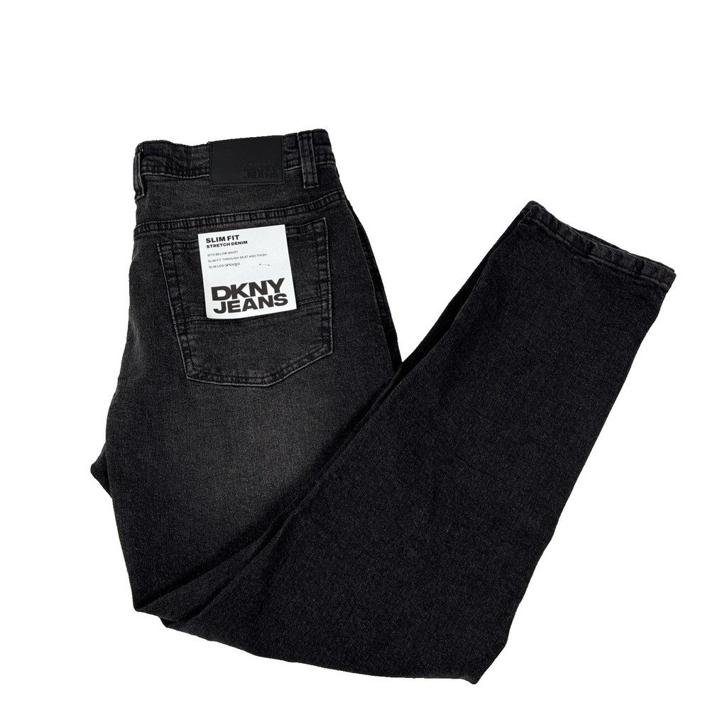 New Mens DKNY Slim Fit Stretch Denim Black Jeans Size 34x30 NWT